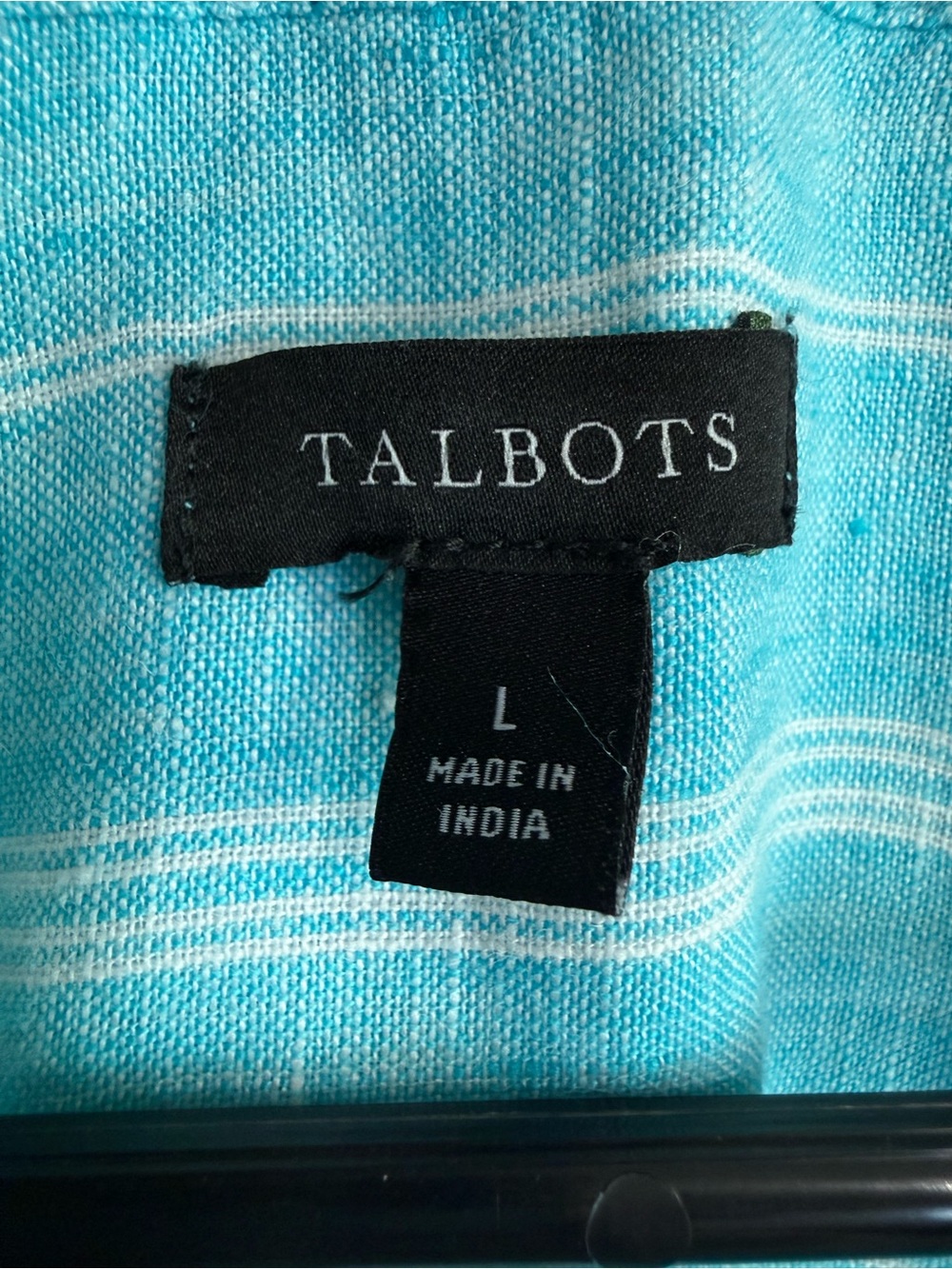Talbots Linen Shirt Dress Aqua/Blue Striped Roll Tab Sleeves Coastal Resort L - Picture 5 of 8